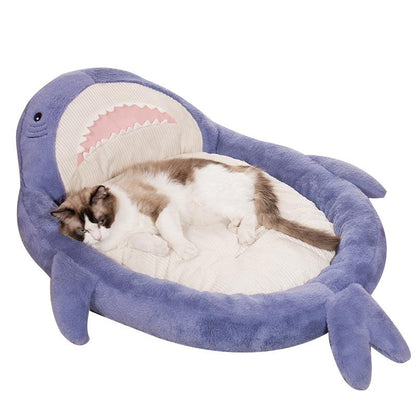 Grey Short Plush Shark Shaped Sofa Style Warm Pet Bed Suitable For Medium To Large Cats And Dogs