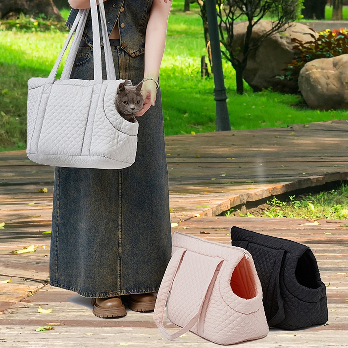 Portable shoulder bag for traveling carrier with dog and Cat