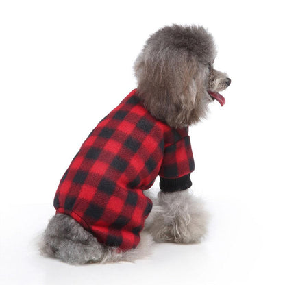 Dog Sweater Plaid Style Pet Cat Winter Warm Clothes Jumpsuits