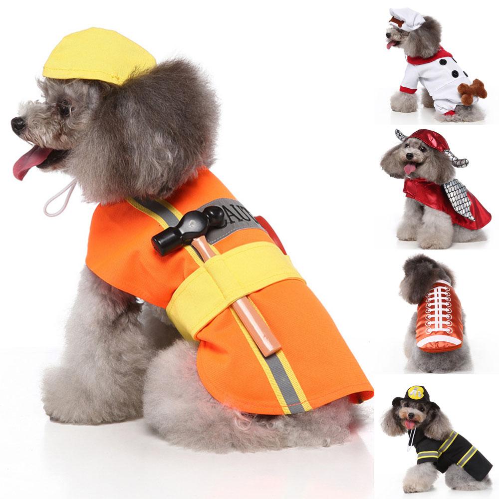 Funny Dog Cat Fireman engineer Costume Halloween Cosplay Dress Pets