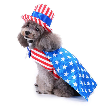 Funny Dog Cat Skeleton Wizard American Flag Costume Cosplay Dress Pets