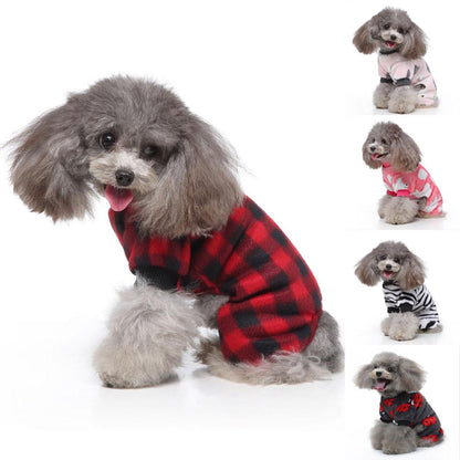 Dog Sweater Plaid Style Pet Cat Winter Warm Clothes Jumpsuits